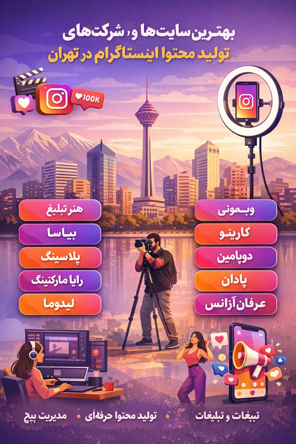 بهترین سایت‌ها و شرکت‌های تولید محتوا اینستاگرام در تهران